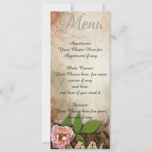 Vintage Pink Roses Wedding Menu Invitation