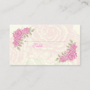 Vintage pink roses wedding place card