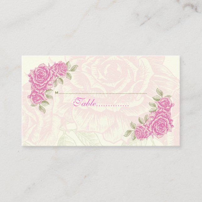 Vintage pink roses wedding place card (Front)