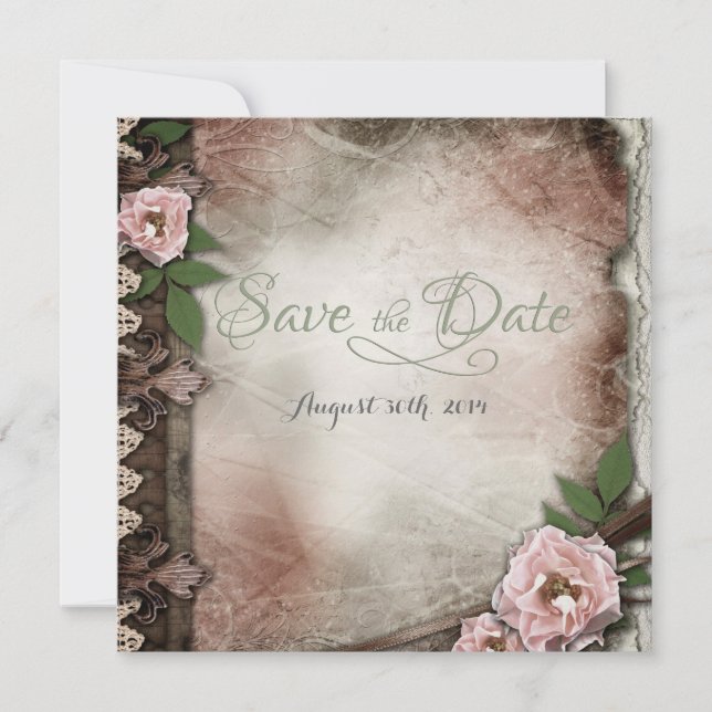 Vintage Pink Roses Wedding Save the Date (Front)