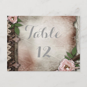 Vintage Pink Roses Wedding Table Number Card