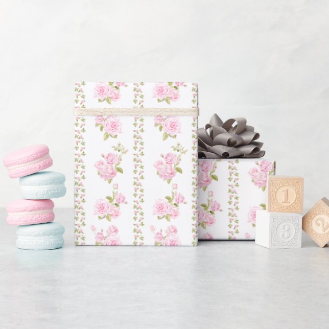 Vintage Pink Roses  Wrapping Paper (Baby Shower)