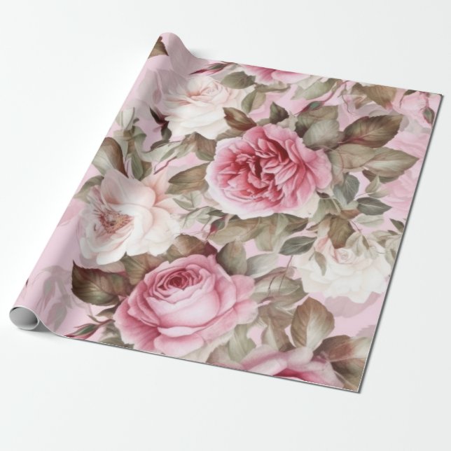 Vintage Pink Roses  Wrapping Paper (Unrolled)