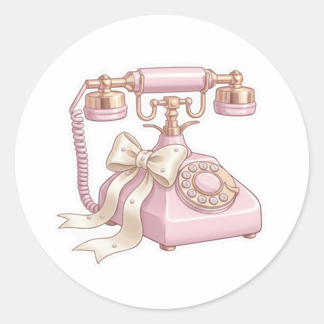 Vintage Pink Rotary Phone Sticker - Coquette Aesth (Devant)