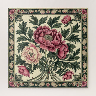 Vintage Pink & Sage Green William Morris Peony Jigsaw Puzzle