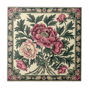 Vintage Pink & Sage Green William Morris Peony Tile