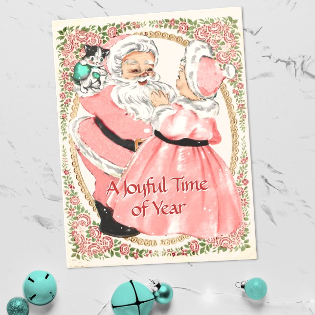 Vintage Pink Santa and Mrs Claus Holiday Postcard (Creator Uploaded)