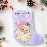 Vintage Pink Santa Christmas Purple Small Christmas Stocking<br><div class="desc">This design may be personalized in the area provided by changing the photo and/or text. Or it can be customized by clicking Personalize this Template and then choosing the click to customize further option and delete or change the colour of the background, add text, change the text colour or style,...</div>
