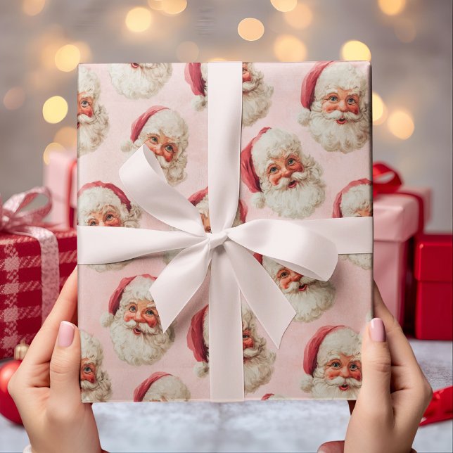 Vintage Pink Santa Claus Christmas Wrapping Paper (Creator Uploaded)