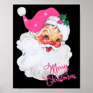 Vintage Pink Santa Claus Merry Christmas Pajamas X Poster