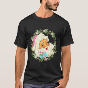 Vintage Pink Santa Claus Pink Christmas Design  T-Shirt