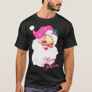 Vintage Pink Santa Claus Pink Christmas T-Shirt