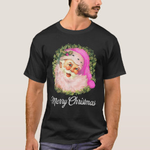 Vintage Pink Santa Claus Pink Christmas T-Shirt