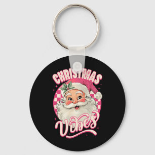 Vintage Pink Santa Claus Pink Christmas Vibes Paja Keychain