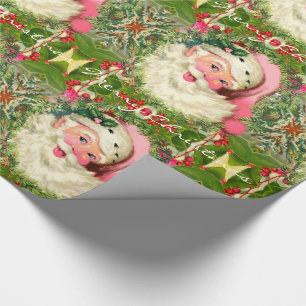 Vintage Pink Santa For Christmas 30" x 15' Wrapping Paper