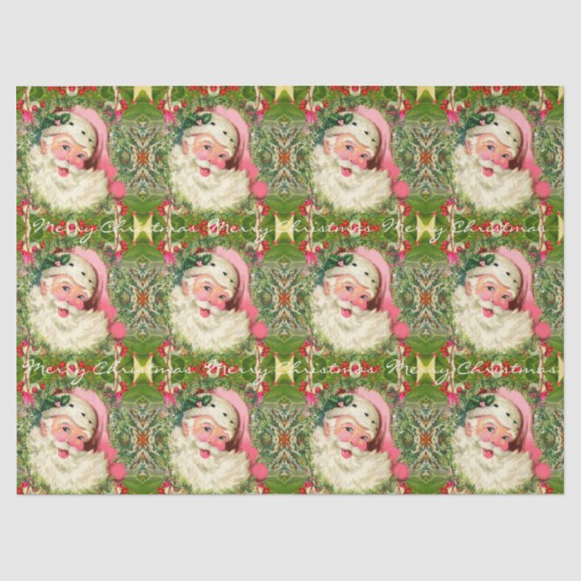 Vintage Pink Santa For Christmas Tissue Paper (Front)