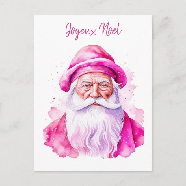 Vintage Pink Santa Retro Personalized Christmas Postcard (Front)