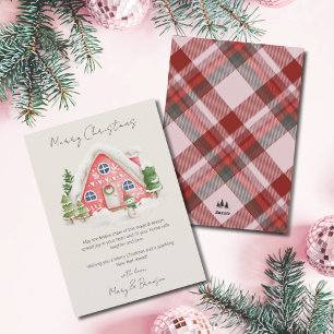 Vintage Pink Script Village Non Photo Christmas Holiday Card