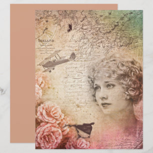 Vintage Pink Shabby Victorian Lady Scrapbook Paper