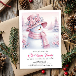 Vintage Pink Snowman Kids Editable Christmas Card