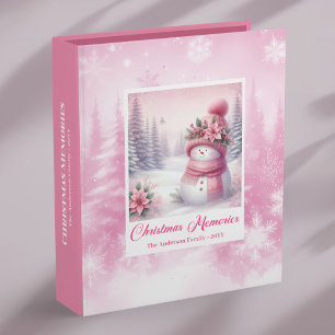 Vintage Pink Snowman Winter Scene Christmas Memory Binder