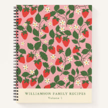 Vintage Pink Strawberry Personalized Recipe  Notebook