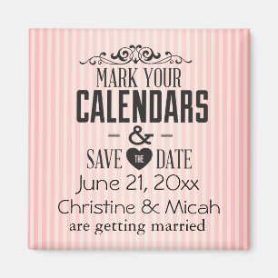 Vintage Pink Stripes Save the Date Magnet