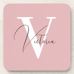 Vintage pink stylish chic custom monogram coaster