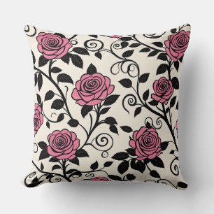 Vintage Pink stylized Roses Throw Pillow