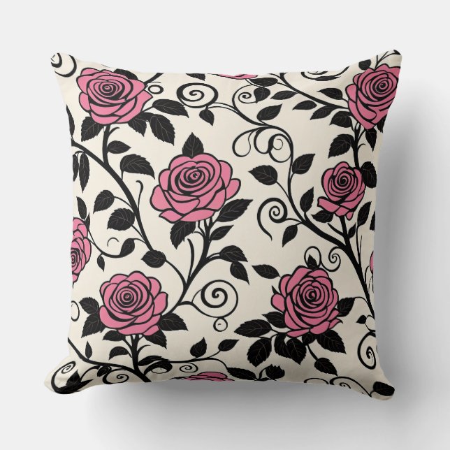 Vintage Pink stylized Roses Throw Pillow (Front)