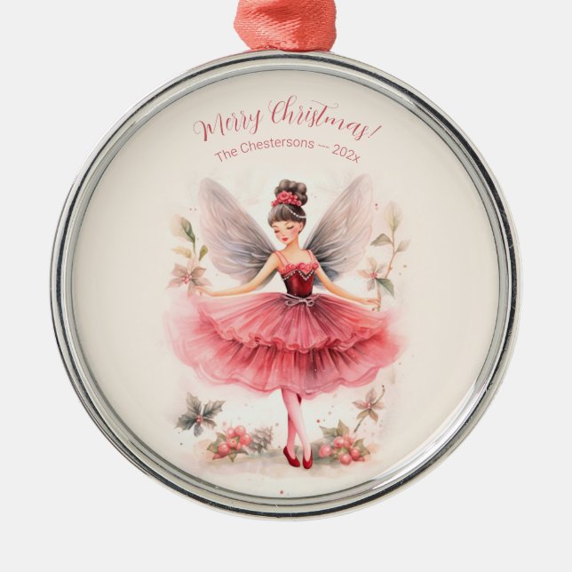 Vintage Pink Sugar Plum Fairy Christmas Ornament (Front)