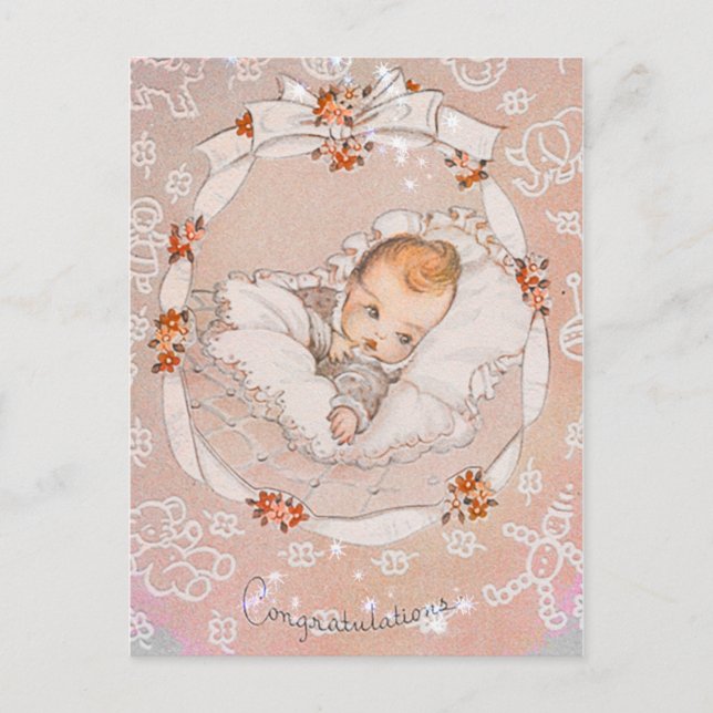 Vintage Pink Sweet Baby Postcard (Front)