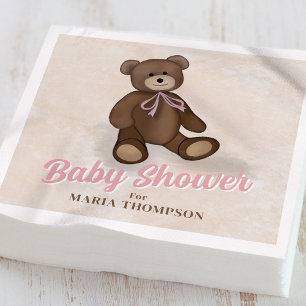 Vintage Pink Teddy Bear Custom Baby Shower Napkin