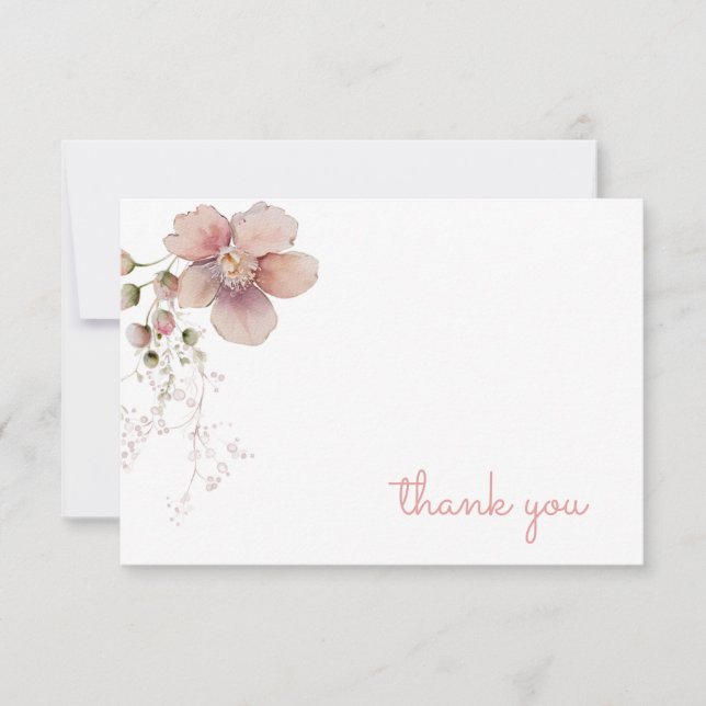 Vintage Pink Thank You Floral Note Card (Front)