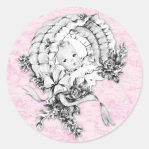 Vintage Pink Toile Baby Shower Stickers
