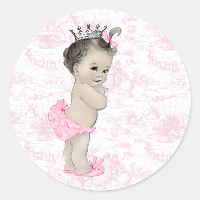 Vintage Pink Toile Baby Shower Stickers (Front)
