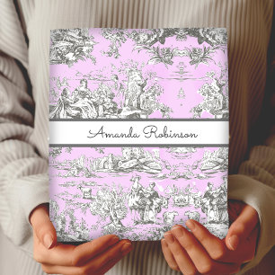 Vintage Pink Toile Floral Lake Monogram Wrapping Paper Sheet