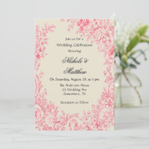 Vintage Pink Toile Flower Wedding Celebration  Invitation