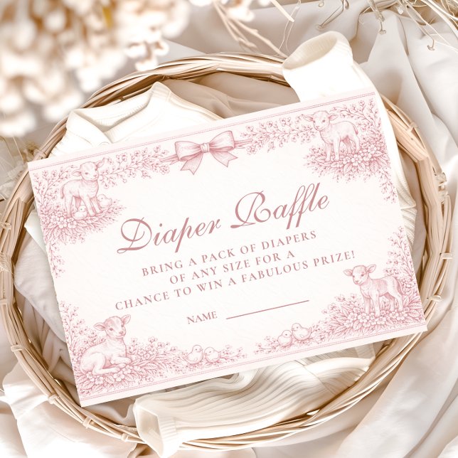 Vintage Pink Toile Lamb Diapper Raffle Enclosure Card (Creator Uploaded)
