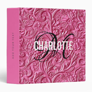 Vintage pink tooled leather monogram name binder