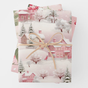 Vintage Pink Tree Pattern Wrapping Paper Sheet