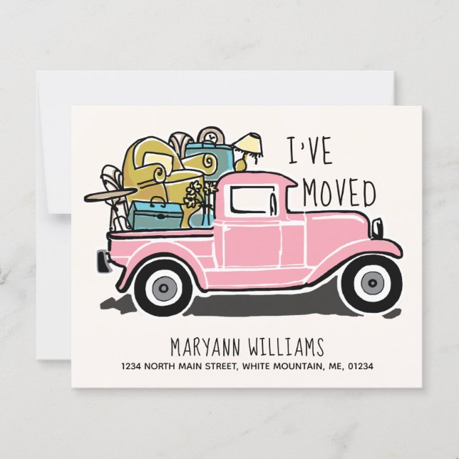 Vintage Pink Truck Furniture Budget Moving Card  (Front)