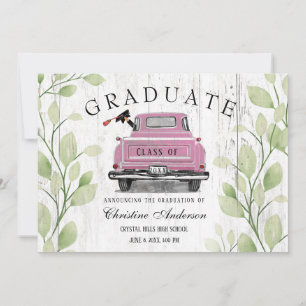 Vintage Pink Truck Rustic Greenery 2025 Graduation Announcement