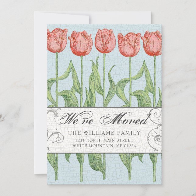 Vintage Pink Tulip Floral Moving Announcement (Front)