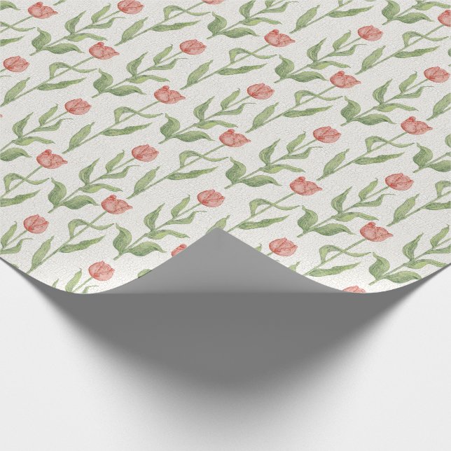 Vintage Pink Tulip Garden Floral Pattern Wrapping Paper (Corner)