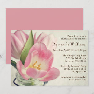 Vintage Pink Tulips Mason Jar Invitation