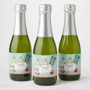Vintage Pink & Turquoise Wonderland Baby Shower Sparkling Wine Label