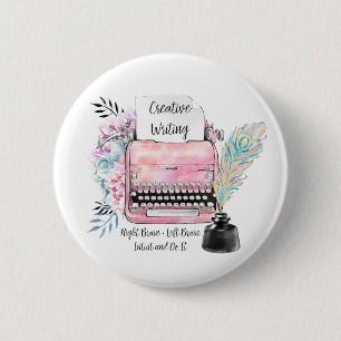Vintage Pink Typewriter Creative Writing 2 Inch Round Button