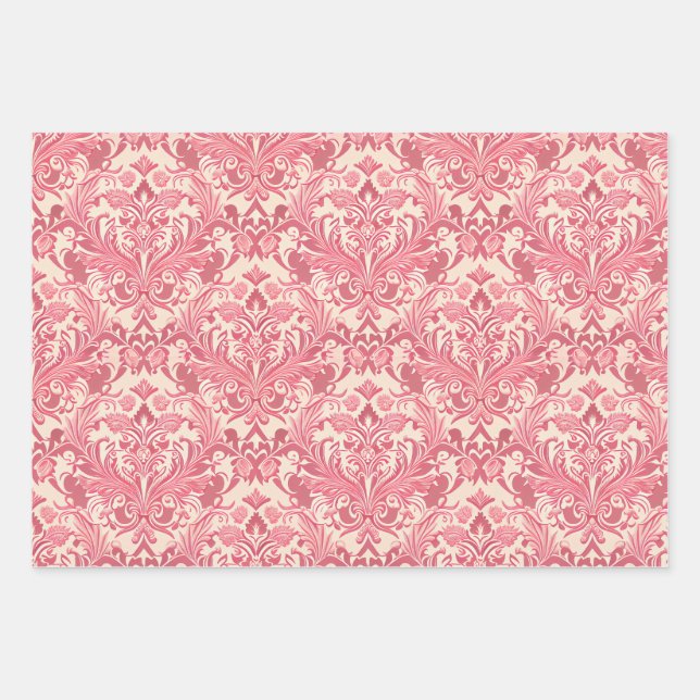 vintage pink wallpaper wrapping paper sheet (Front)
