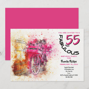 Vintage Pink Watercolor Girly Bicycle Birthday Invitation